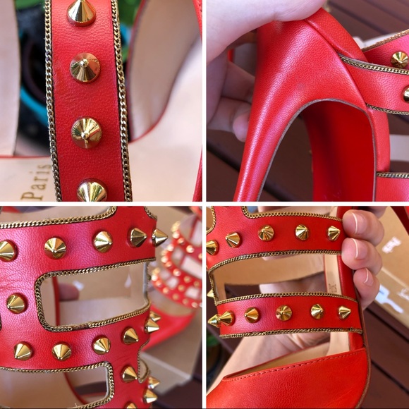 Christian Louboutin Tchicaboum 120mm Studded Orange Caged Heels 37.5 RRP$1750 - Picture 14 of 14